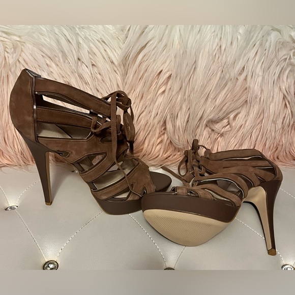 Colin Stuart Suede Lavender Lace Up Platform Heeled Sandals Size 11B - Picture 4 of 13